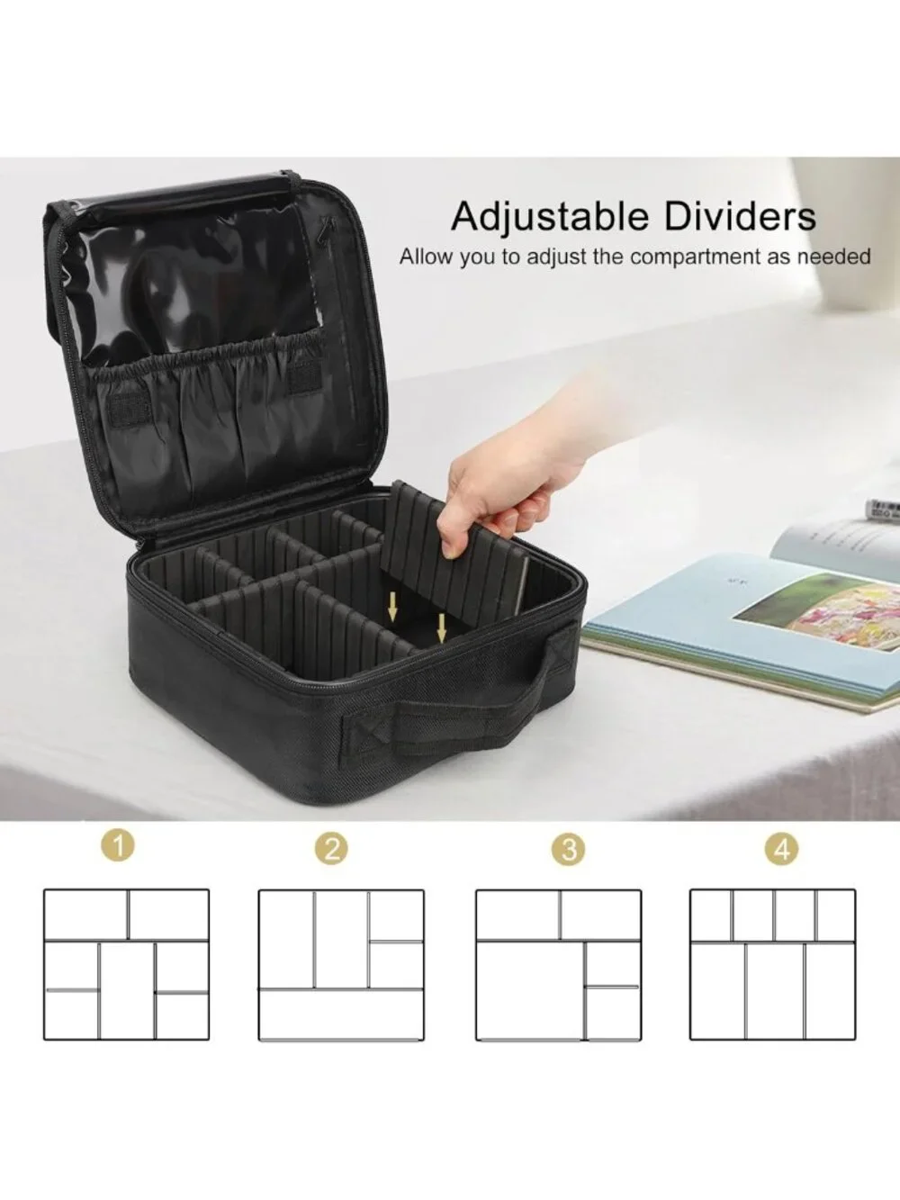 Portable Travel Makeup Organizer Case with Adjustable Dividers for Cosmetics